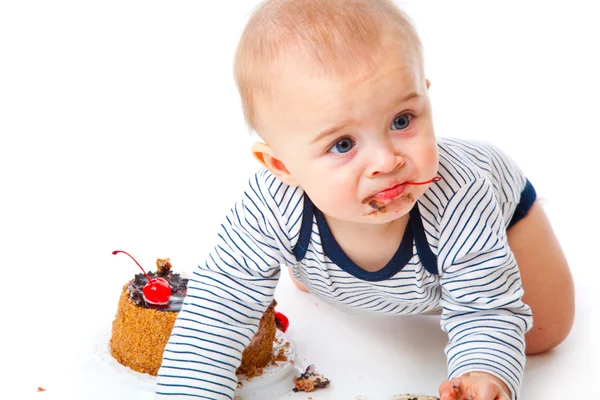 Baby und Kuchen — Stockfoto