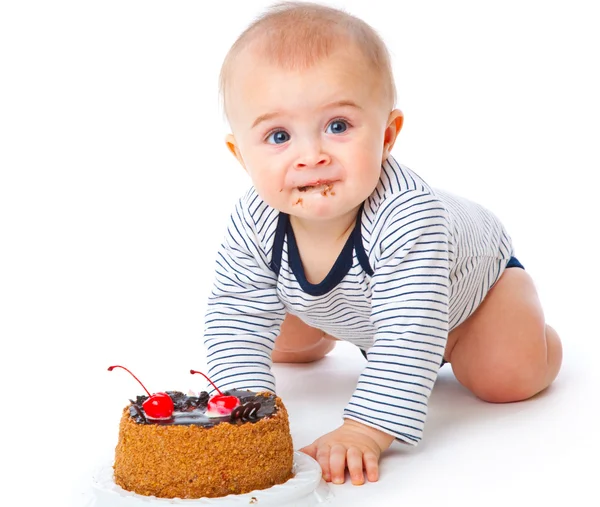 Baby och tårta — Stockfoto
