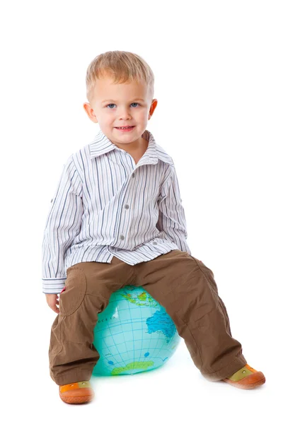 Gyermek- és globe — Stock Fotó