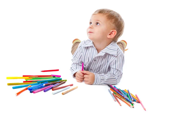 Enfant avec crayons — Photo