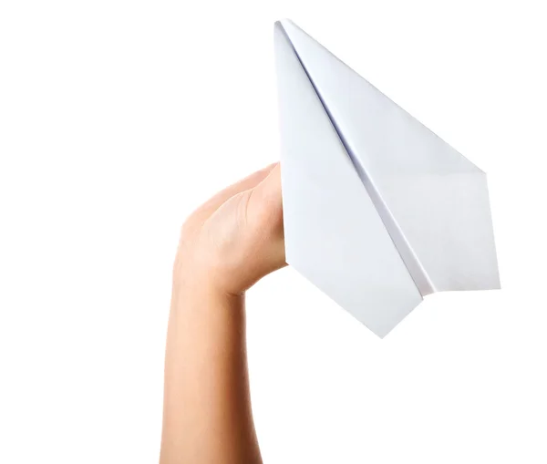 Handabschuss von Papierflugzeug — Stockfoto