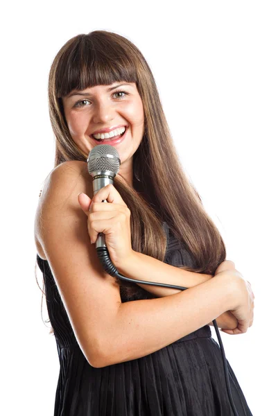 Mulher com microfone — Fotografia de Stock