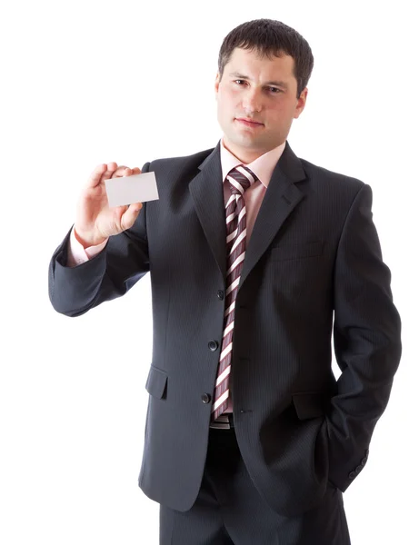 Επιχειρηματίας με κάρτα. απομονώνονται σε λευκό φόντο — Φωτογραφία Αρχείου