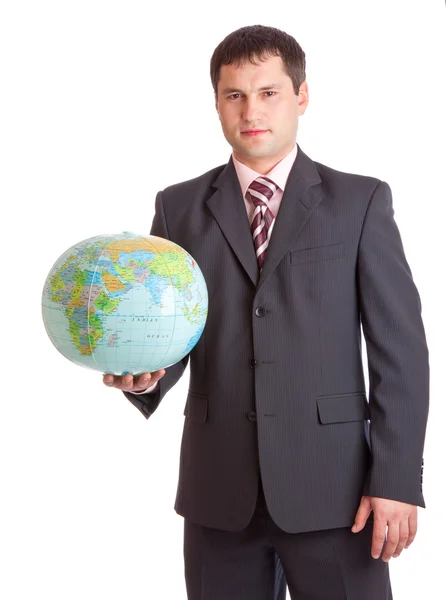 Geschäftsmann mit Globus — Stockfoto