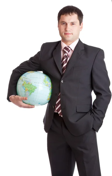 Geschäftsmann mit Globus — Stockfoto