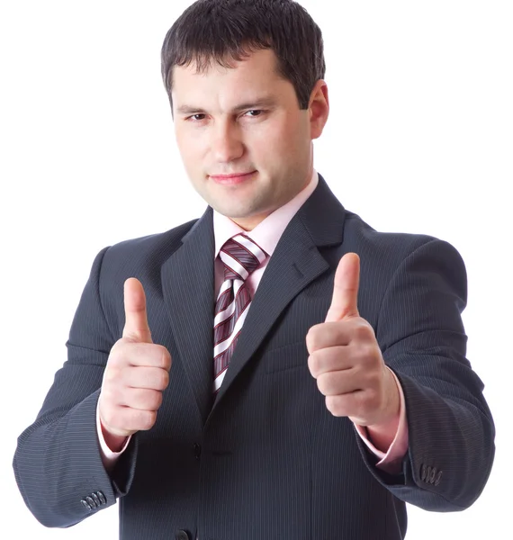 Businessman with thumbs-up. Isolated on white background — Stock Photo, Image