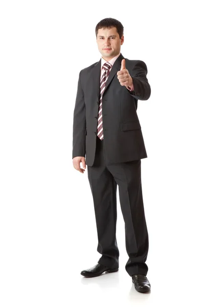 Homem de negócios com polegares erguidos. Isolado sobre fundo branco — Fotografia de Stock
