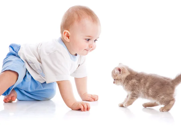 Barn med kattunge — Stockfoto