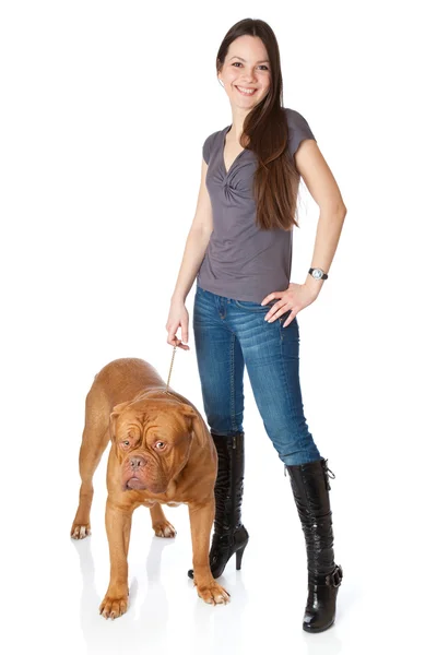 Young girl with Dogue de Bordeaux (French mastiff) — Stock Photo, Image