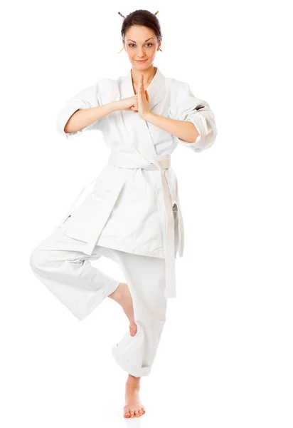 Het meisje-fighter in kimono — Stockfoto