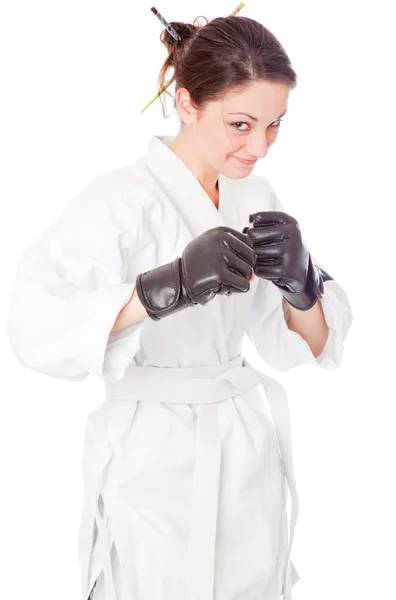 The girl-fighter in kimono — Stock Photo, Image