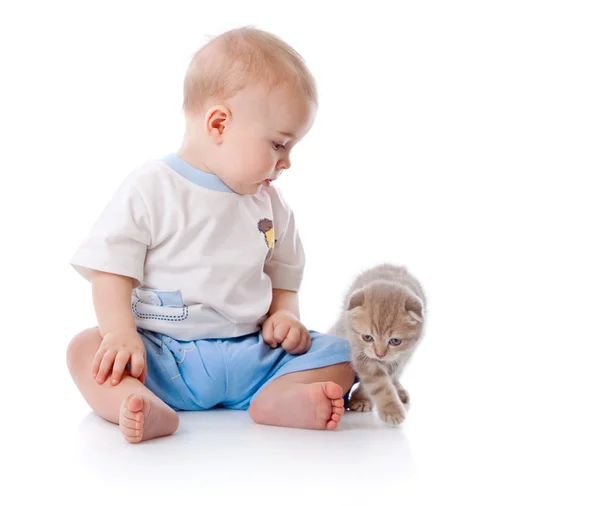Bambino con gattino Fotografia Stock