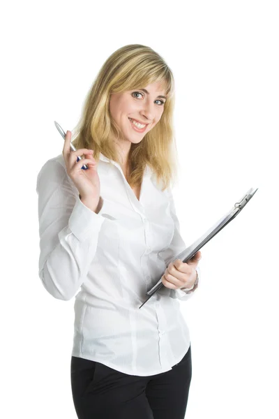 Young smiling woman in a business suit — Stock Photo, Image