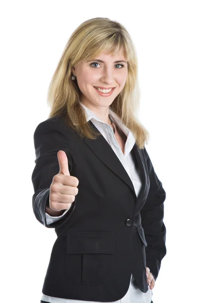 Jovem mulher sorridente em um terno de negócios — Fotografia de Stock