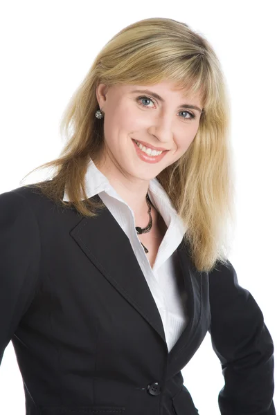 Молодая улыбающаяся женщина в деловом костюме — стоковое фото