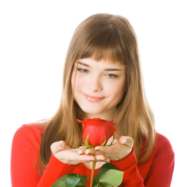 Mladá dívka s růží — Stock fotografie