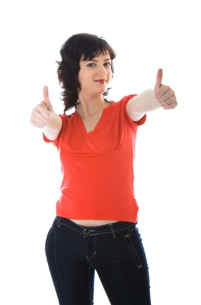 Portrait of young woman giving the thumbs-up — Stock Photo, Image