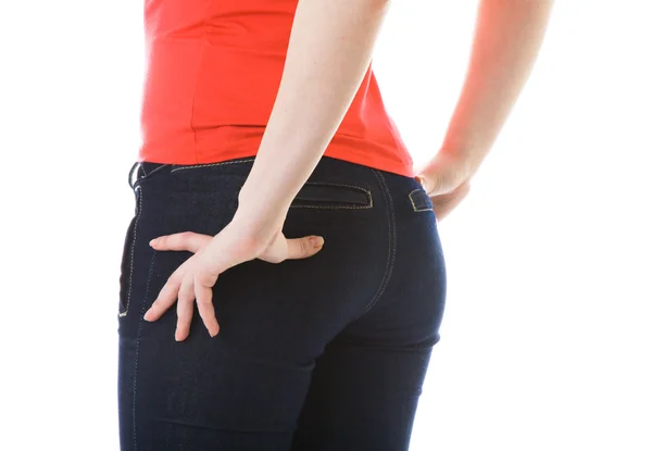 Bliska kobiety obcisłe dżinsy — Zdjęcie stockowe