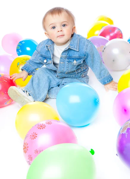 Little baby in balloons — Stock Photo, Image