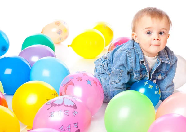 Little baby in balloons — Stock Photo, Image