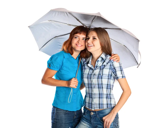 Две девочки-подростки с зонтиком — стоковое фото