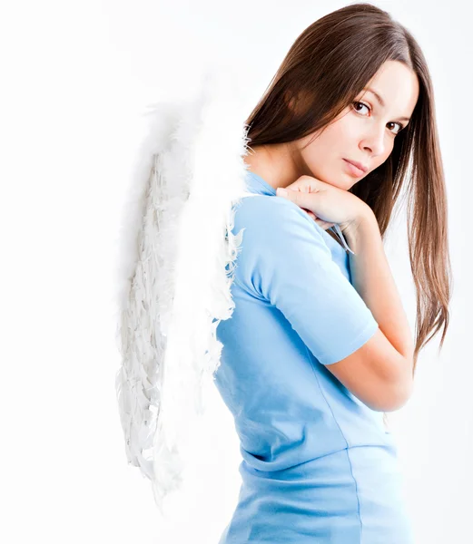 Young woman with white wings — Stock Photo, Image