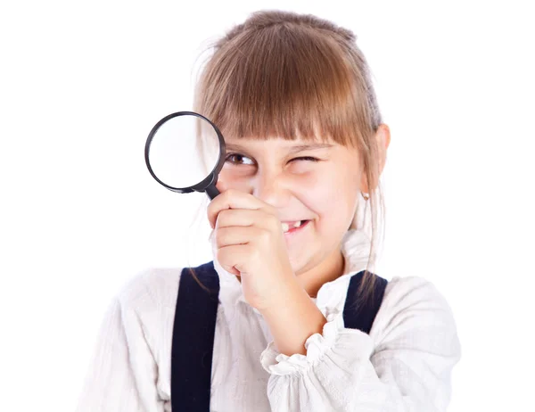 Little girl with loupe — Stock Photo, Image
