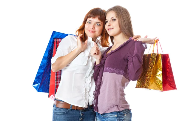 Dvě dospívající dívky s taškami — Stock fotografie