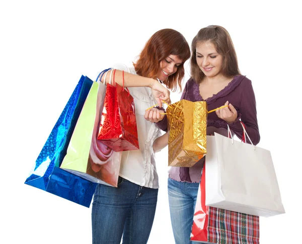Girls with bright bags — Stock Photo, Image