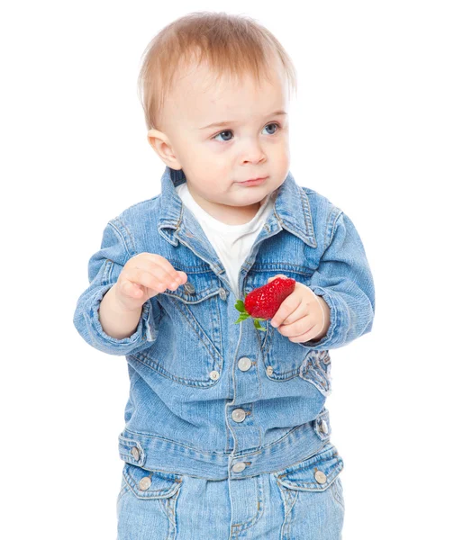 Baby mit grünem Apfel — Stockfoto