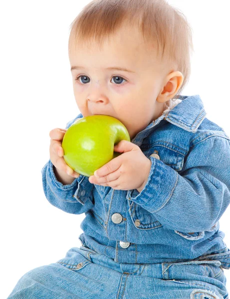 Bebê com maçã verde — Fotografia de Stock