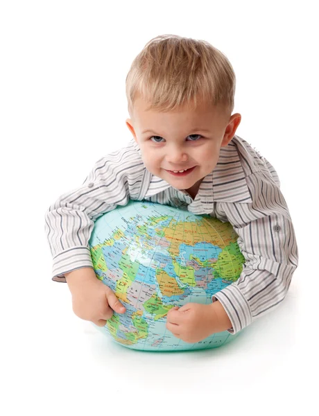 Boy Globe Isolated White Background — Stock Photo, Image