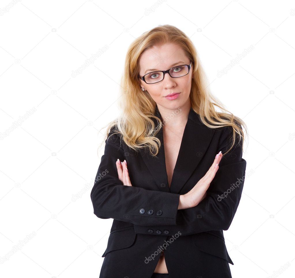 A beautiful businesswoman is folding her hands — Stock Photo ...