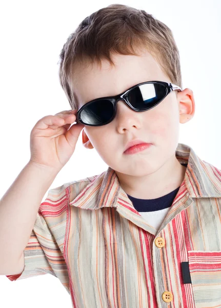 Rapaz Óculos Escuros Isolado Sobre Fundo Branco — Fotografia de Stock