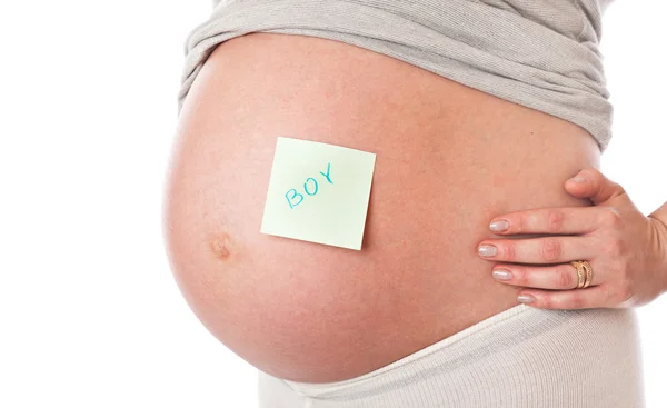 怀孕女人的腹部 在白色背景上孤立 — 图库照片