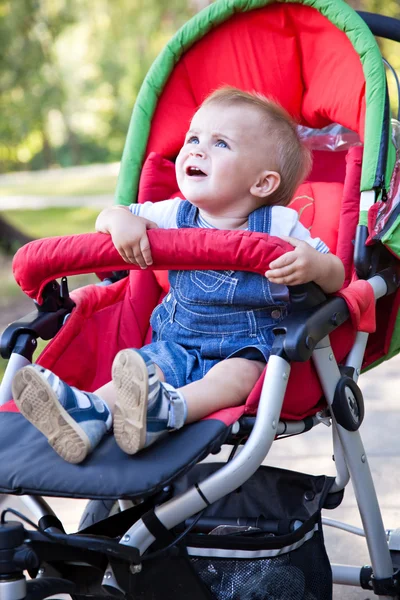 A baby is crying in the pram — Stock Photo, Image