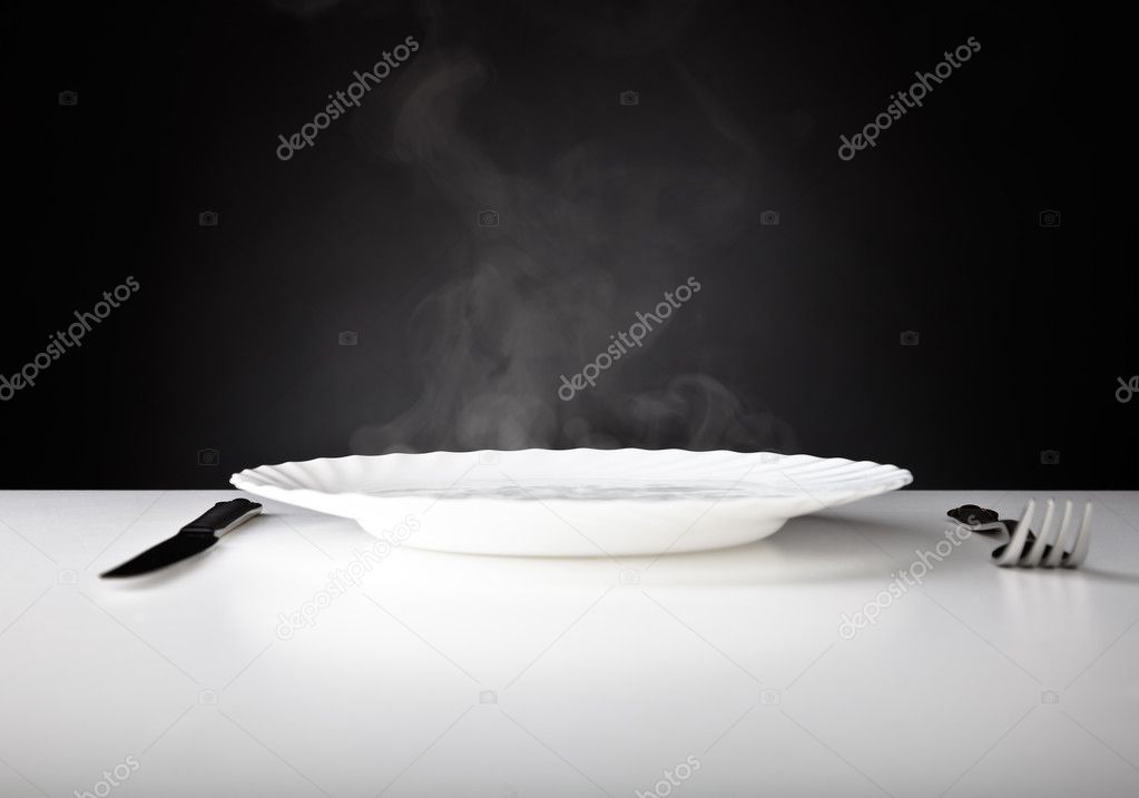 Plate, knife and fork