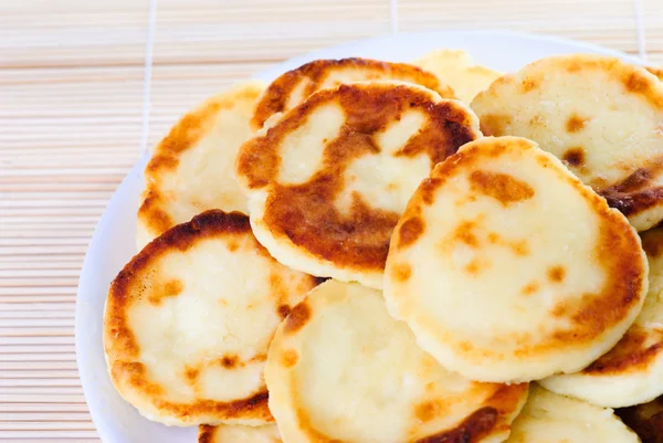 stock image Fritters of cottage cheese on a plate