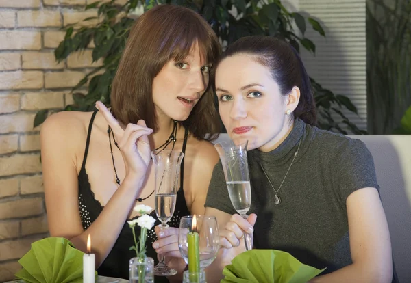 Vrouwelijke vrienden bespreken door diner — Stockfoto