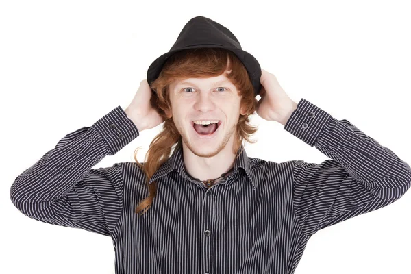 Boldog ember kalapban — Stock Fotó