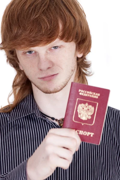Homem com passaporte russo — Fotografia de Stock