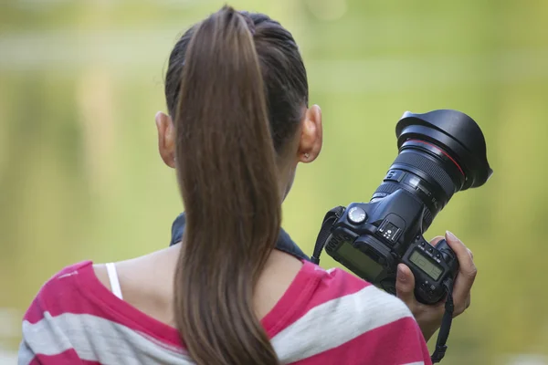 Female Photographer with camera — Stock Photo, Image