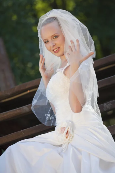 Happy bride with veil — Stock Photo, Image
