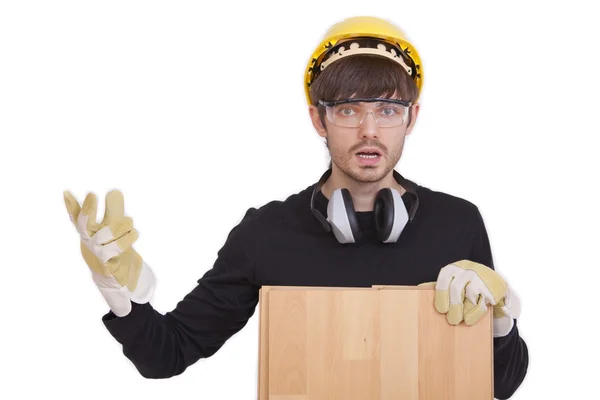 Frustrated manual worker with laminate — Stock Photo, Image