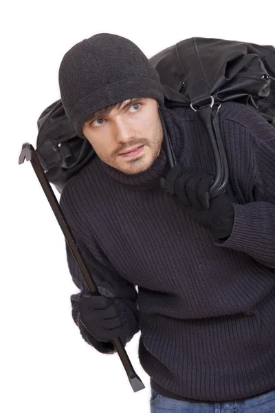 Einbrecher mit schwarzer Tasche — Stockfoto