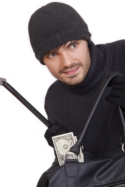 Ladrón de banco con bolsa de dinero — Foto de Stock