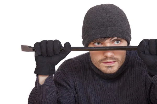 Robber with crowbar Royalty Free Stock Images