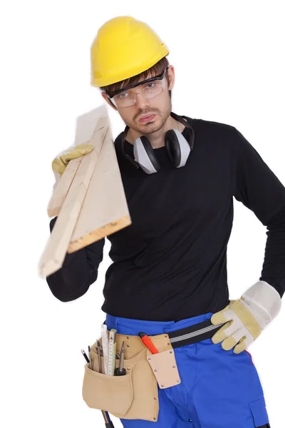 Tired worker with woods — Stock Photo, Image