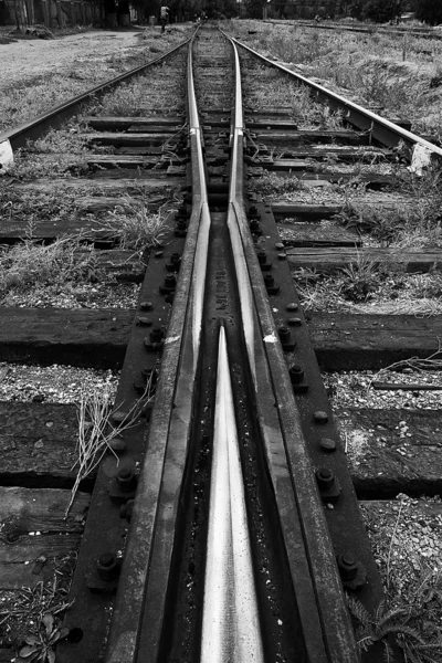 stock image Grungy rails in monochrome