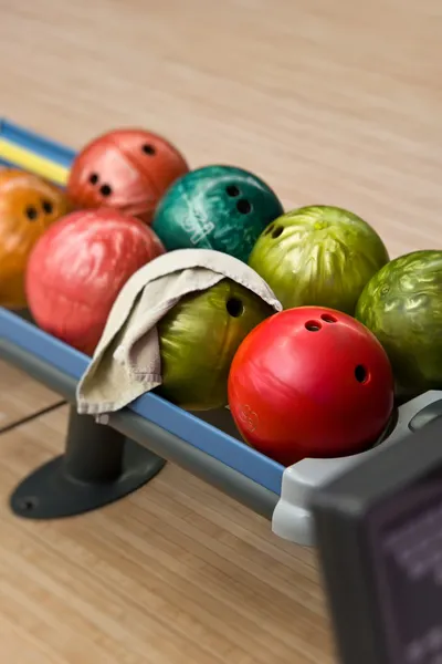 Bowling balls in the rack — Stock Photo, Image